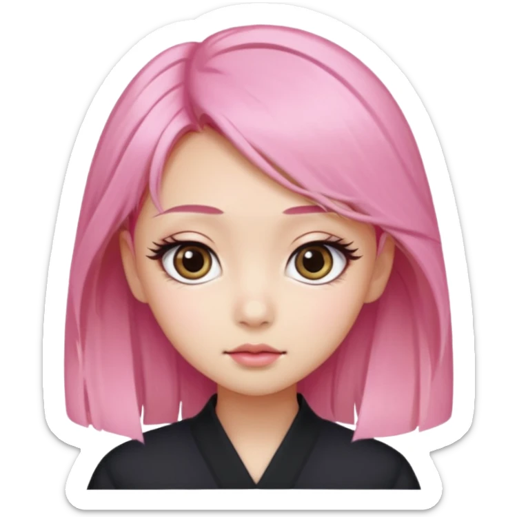 An Asian girl with pink-blonde hair, big eyes, thick eyebrows, and long eyelashes; only her head... sticker
