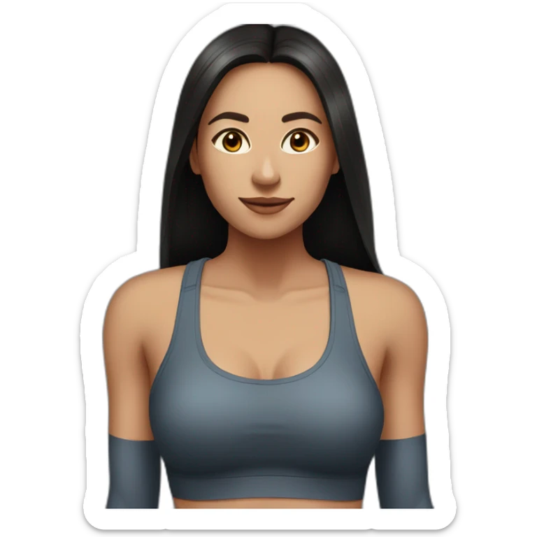 beautiful woman with dark long straight hair and brown eyes in a gym  sticker