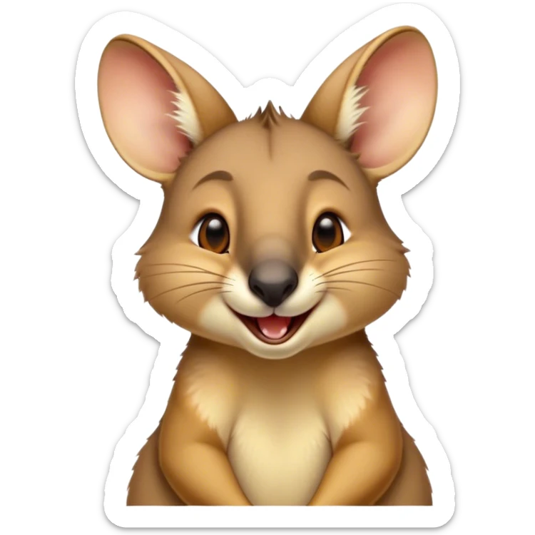 Cinematic Cute Yawning Wallaby Portrait Emoji, Head tilted slightly with a dramatic, wide-open yawn, showcasing a soft, downy tan fur with gently drooping ears, round amber eyes barely open in drowsy contentment, Simplified yet irresistibly adorable features, highly detailed, glowing with a soft, cozy glow, high shine, relaxed yet expressive, stylized with a touch of outback charm, bright and endearing, soft glowing outline, capturing the essence of a sleepy yet affectionate wallaby, so drowsy it feels like it could stretch out of the screen and curl up for a nap! sticker