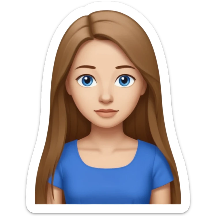 a woman in her 30´s, light skin with medium brown straight hair, long hair. blue eyes. No eyeglasses. sticker