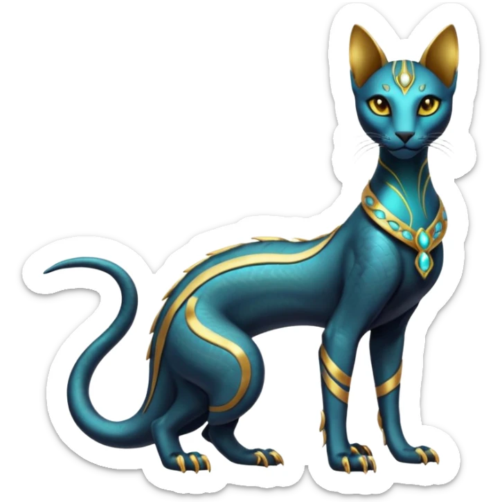 Futuristic Ethereal Beautiful Elegant Salandit-Bastet-Fakémon-hybrid-creature (full body)  sticker