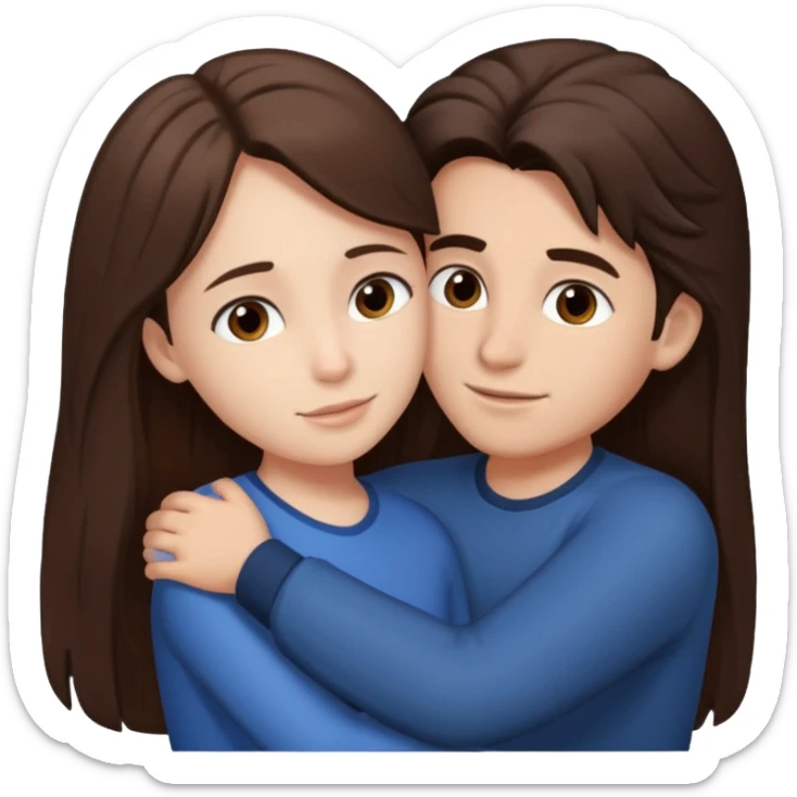boy with dark brown hair hugging a girl with long brown hair sticker