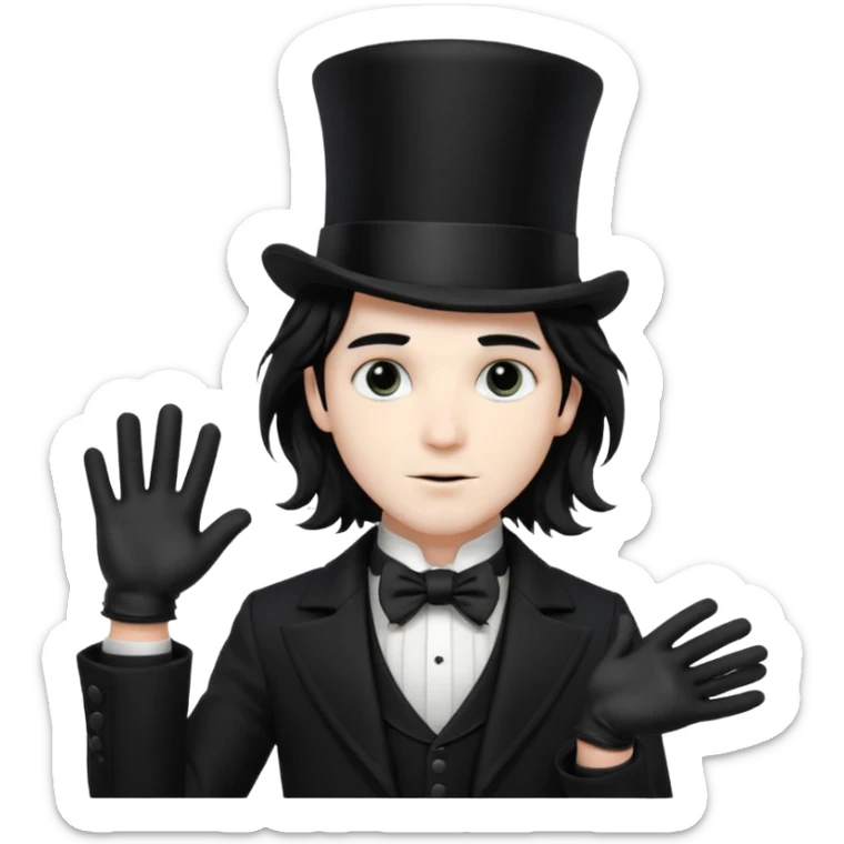 Male Goth with Top Hat
 Wavy shoulder-length hair, white skin, black suit and gloves, pale skin tone. sticker