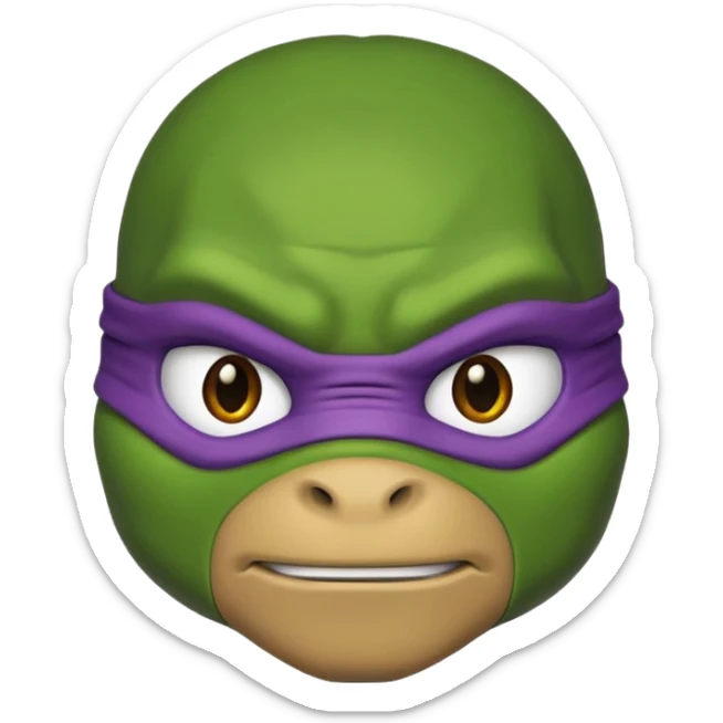 Donatello from Teenage Mutant Ninja Turtles, emoji style, head only, with a determined expression sticker