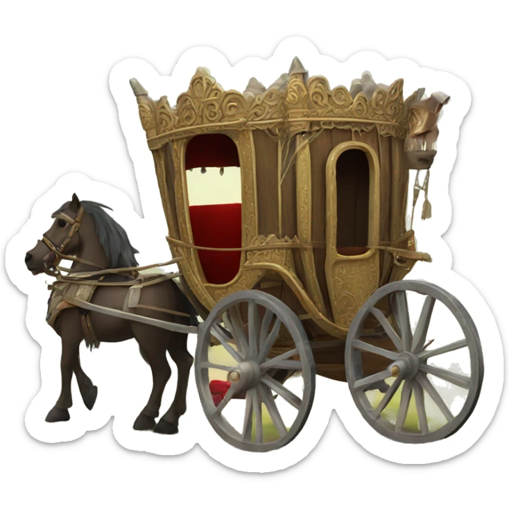 medival wodden horse carriage full of medival things without a horse sticker