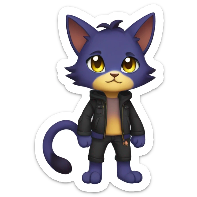 Anthro Dark Colorful Edgy Cool Shy Grumpy FurSona Feline Fakemon Full Body sticker