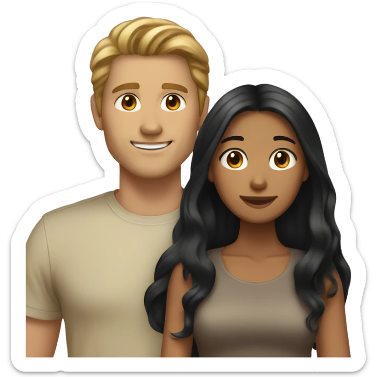 couple that is girl black long hair and tan skin and light brown haired white guy sticker