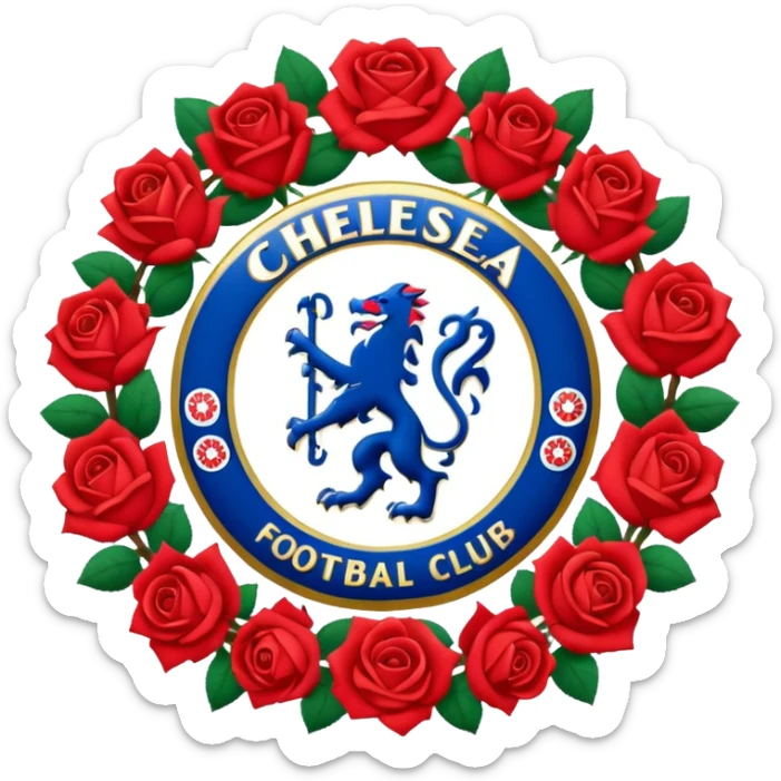 Chelsea football club logo in a wreath of red roses sticker