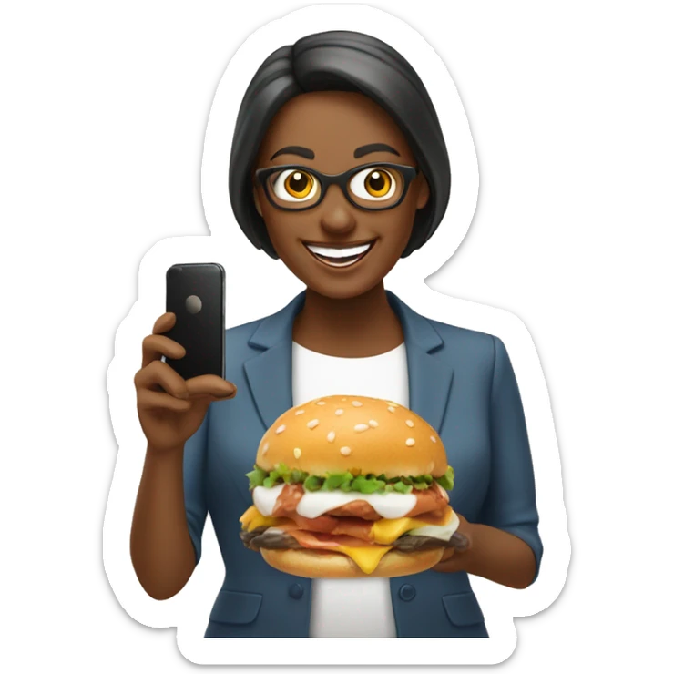Happy Lady corporate business owner shooting food photos & videos with her phone sticker