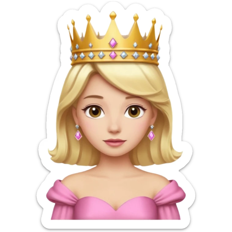 Blonde hair queen with crown and luxury pink dress sticker