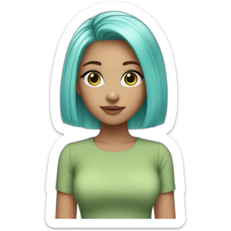 girl brown eyes-pastel blue hair-green mini dress sticker