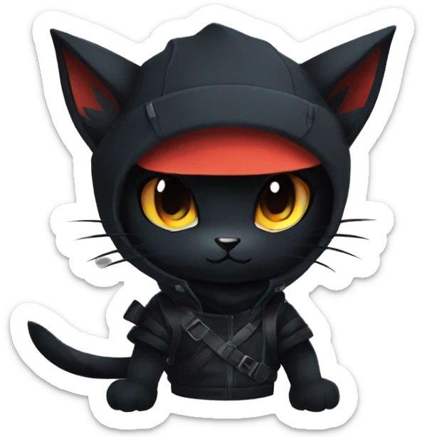 Edgy Shy Anthro Ninja cool pretty dark black Litten-Pokémon-cat-fursona-animal techwear sticker