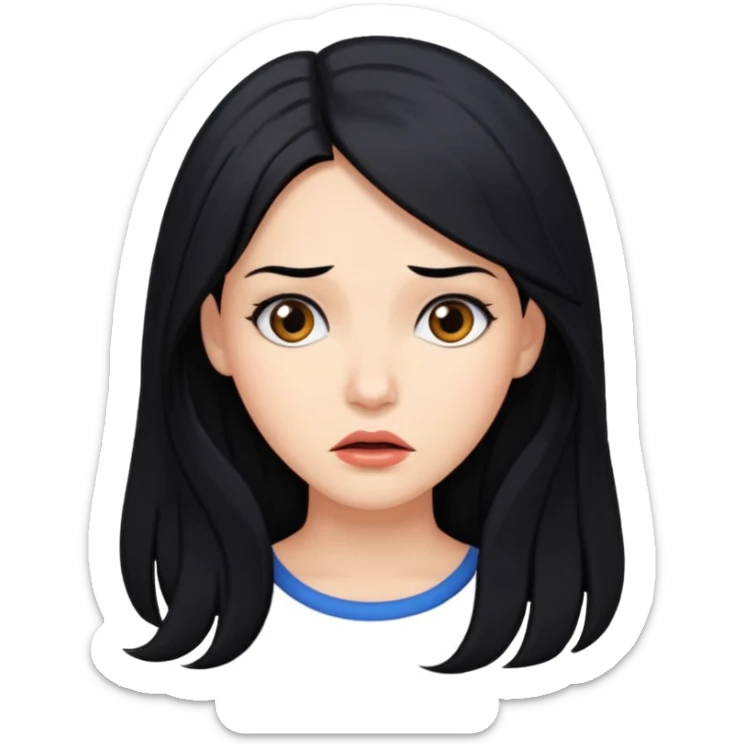 A beautiful woman with long, black hair looked puzzled. sticker