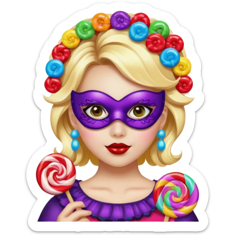 girl with a lot of accessories and masks made out of candy sticker