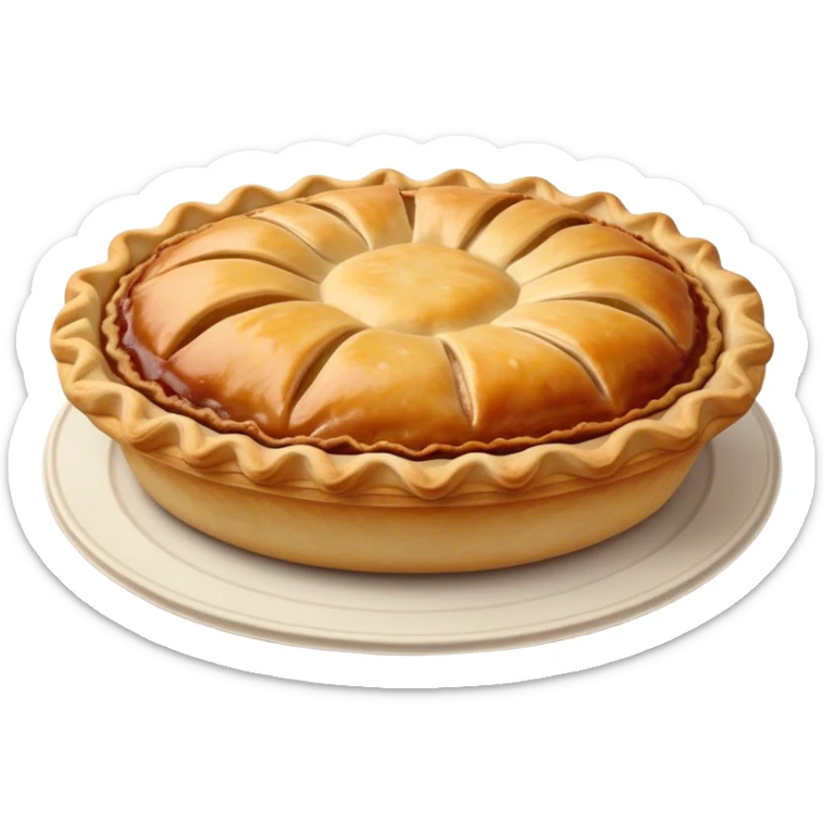 Cinematic Realistic Meat Pie Dish Emoji, showcasing a flaky pastry filled with rich, hearty meat gravy, rendered with lifelike detail and warm, inviting lighting. sticker