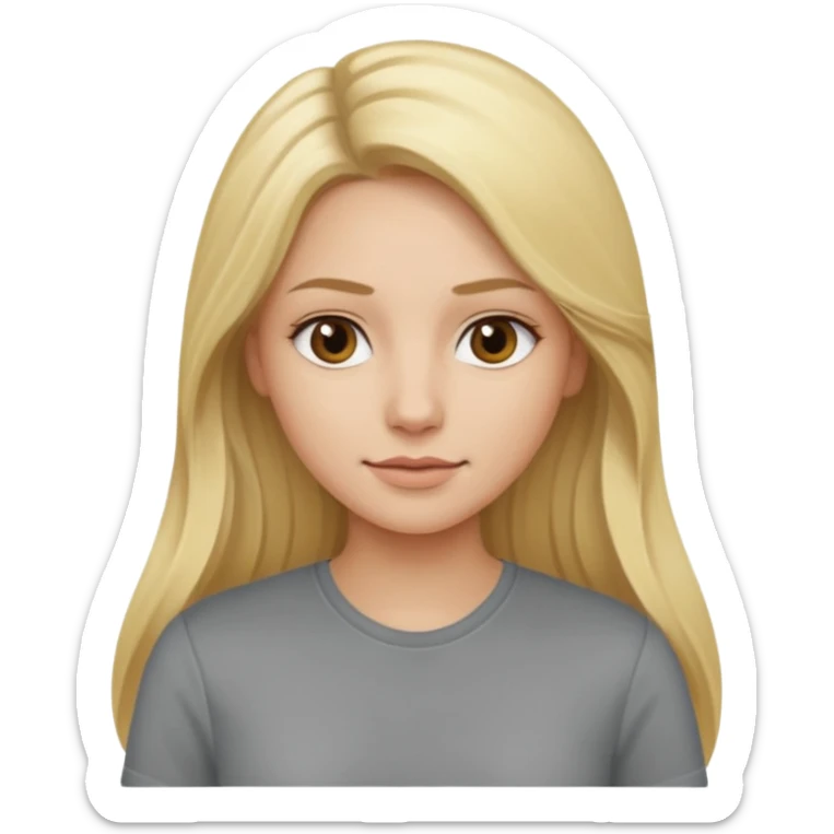 woman with long blonde hair, wear grey shirt sticker