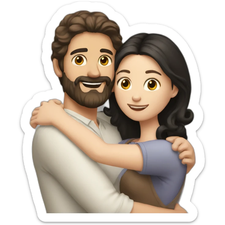 White man BROWN beard and BROWN hair hugging white woman with long black hair sticker