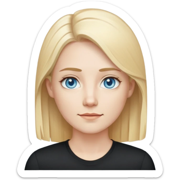 tech woman with blonde hair, pale blue eyes, and beard. And black shirt with. like the last few emoji you've made me. sticker