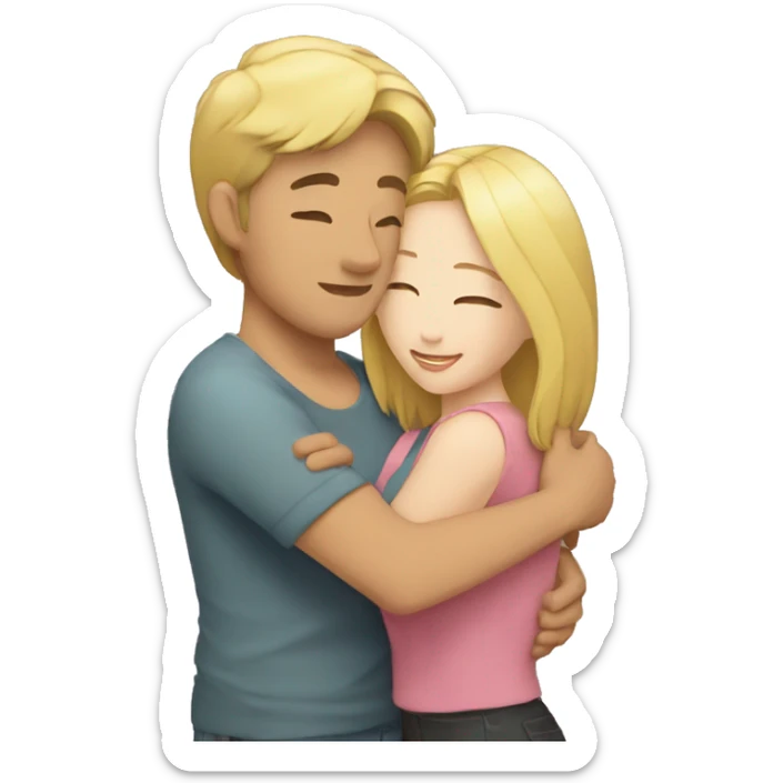 hug to blonde woman and light skin asian man sticker