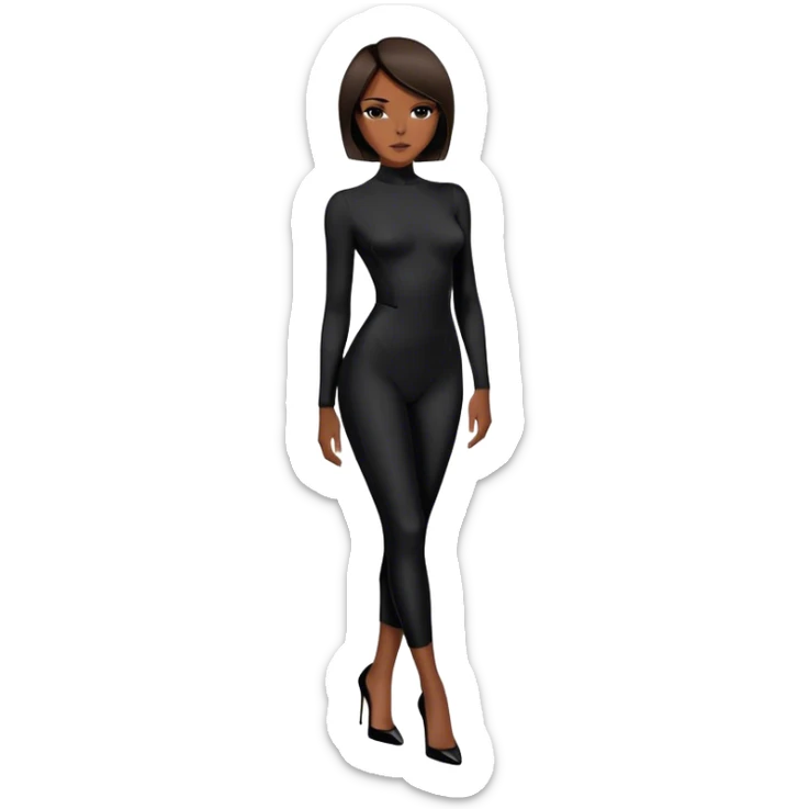 Victoria Beckham with short dark brown bob haircut, black bodysuit wearing black heels sticker