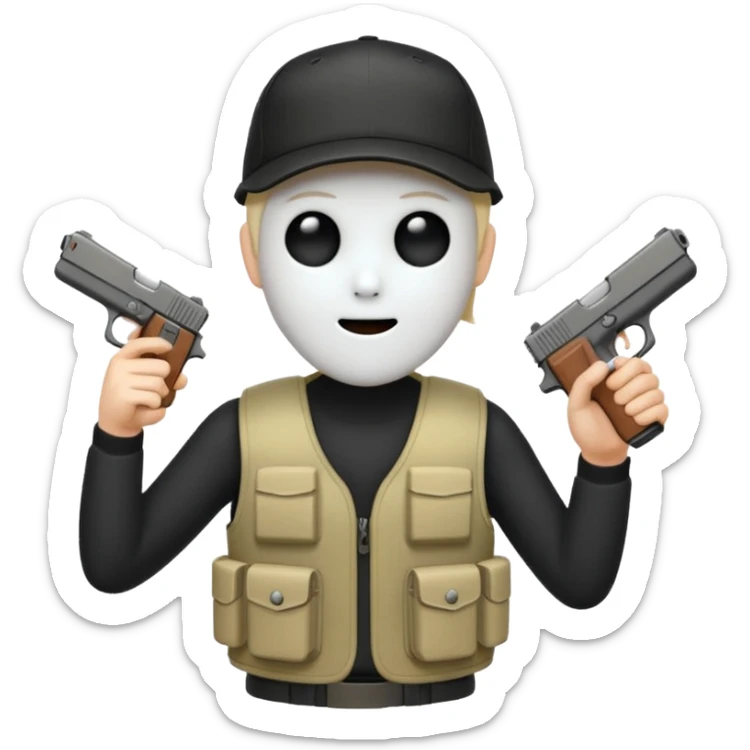 Emoji de fantasmita con una Glock 17 en la mano izquierda, con gorra y un chaleco antibalas  sticker