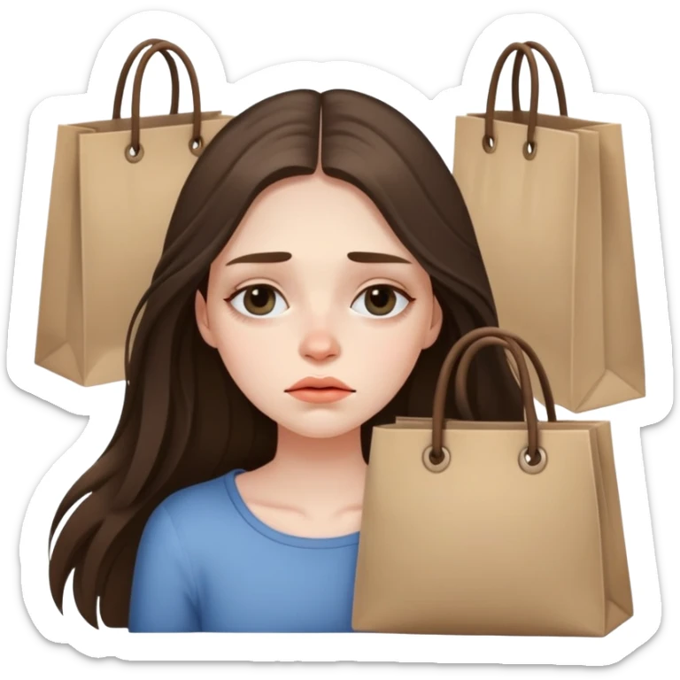 beautiful pale brunette girl with long hair tired with bags under her eyes sticker