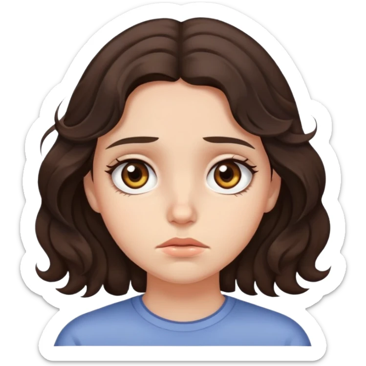 Sad girl with dark brown wavy hair and hazel eyes sticker