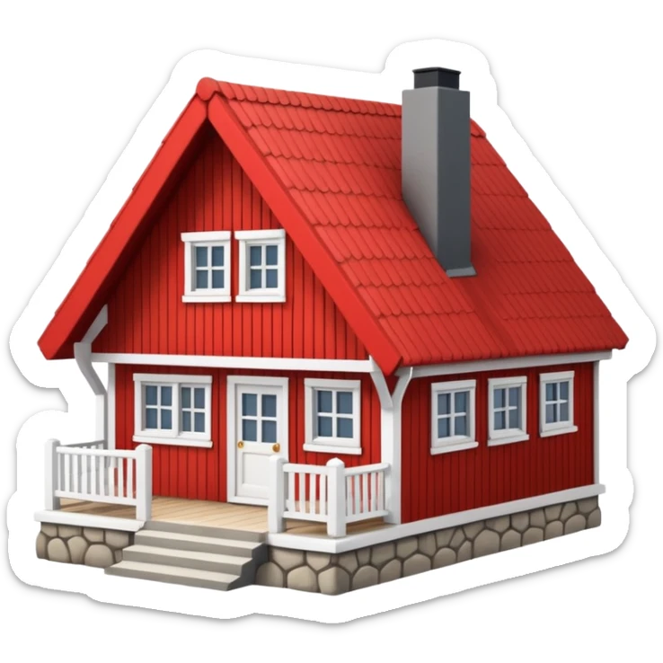 traditional Norwegian house with red and white colors, small porch, steep roof, emoji style sticker
