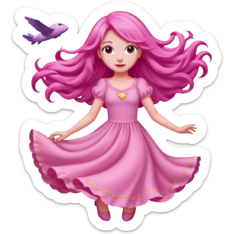 Pink dreamy sky with an flying pink girl in the sky sticker