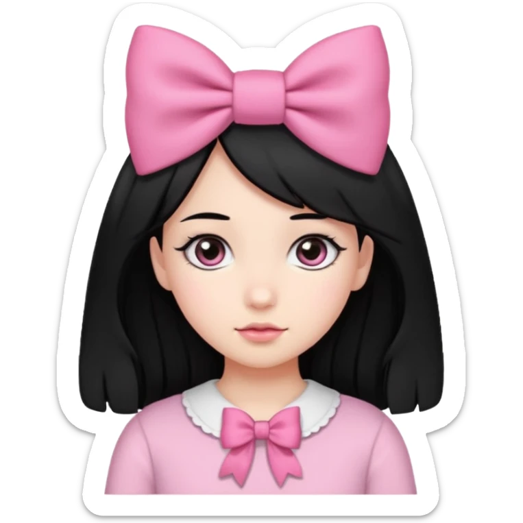 Girl with cute eyes and black hair and pink bow in her side of her hair sticker