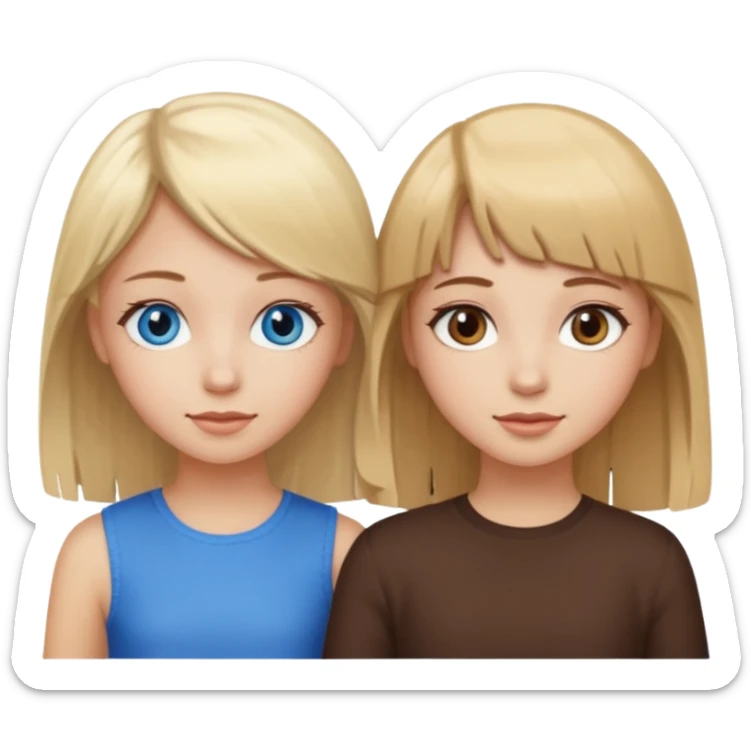 2 girls best friends one looks like barbie merliah summers with blonde hair and blue eyes and the other is a girl with brown hair and brown fringe and light brown eyes  sticker