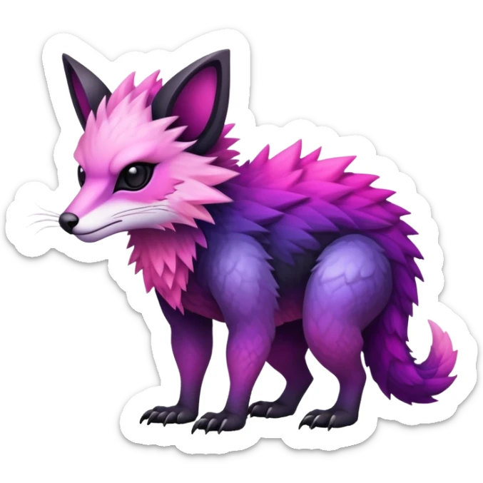 Cool Edgy Black-pink-purple-gradient badass Fionbri-Vernid-Trico-animal-creature full bodyd sticker