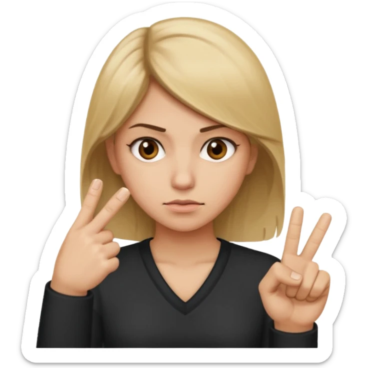A girl about 35 dirty blonde, hair, brown eyes flipping the middle finger sticker