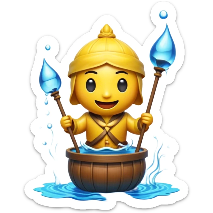 Cinematic Realistic Water Puppetry Pop Culture Emoji, depicted as a whimsical scene of traditional water puppetry rendered with dynamic textures and playful lighting. sticker