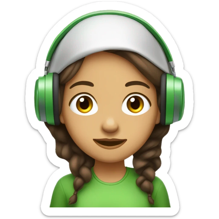 Filles au cheveu brun et les yeux vert avec un casque stéréo sur les oreille sticker