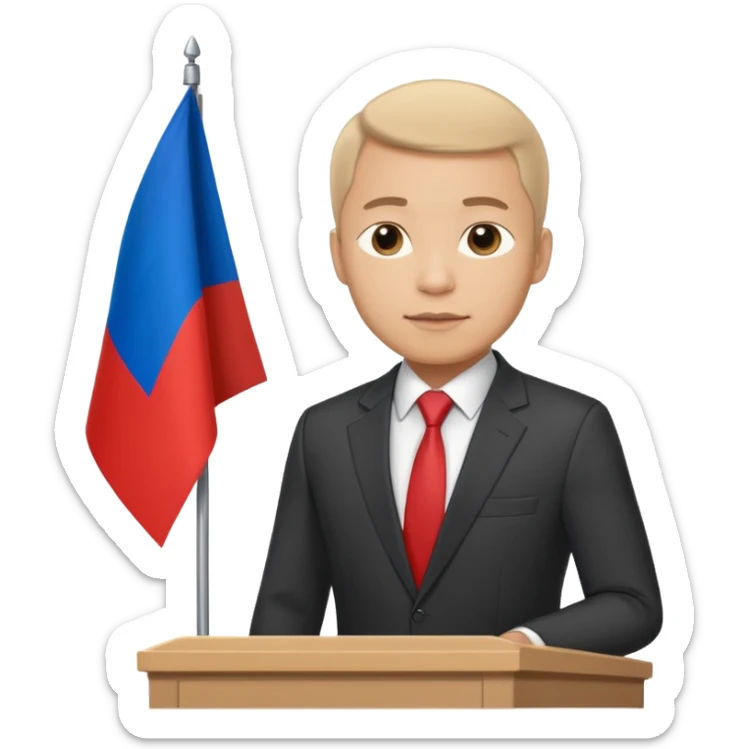 a male politician in a business suit with a Russian flag sticker