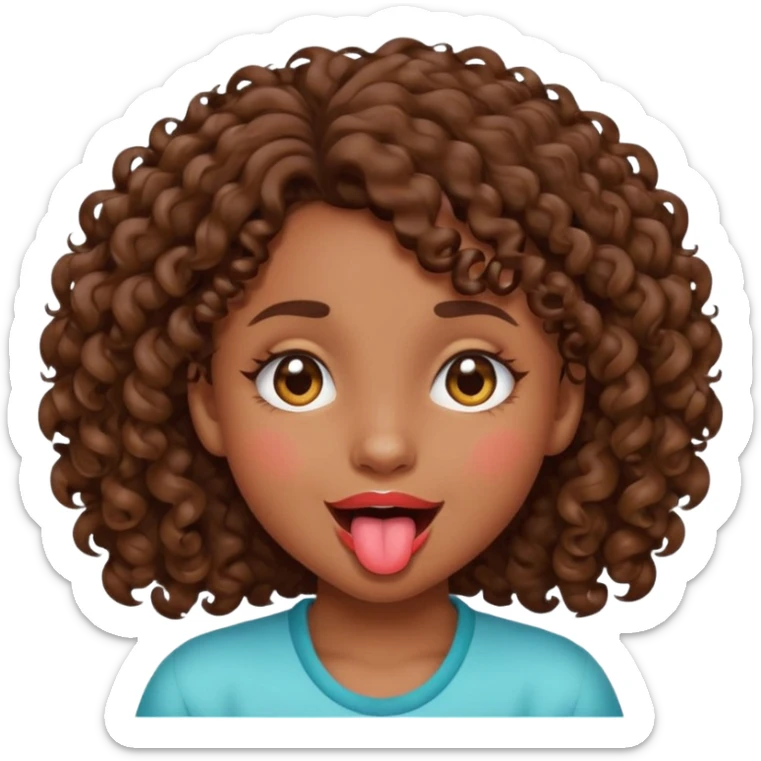 girl with medium-dark skin with curly brown hair with tongue out winking sticker