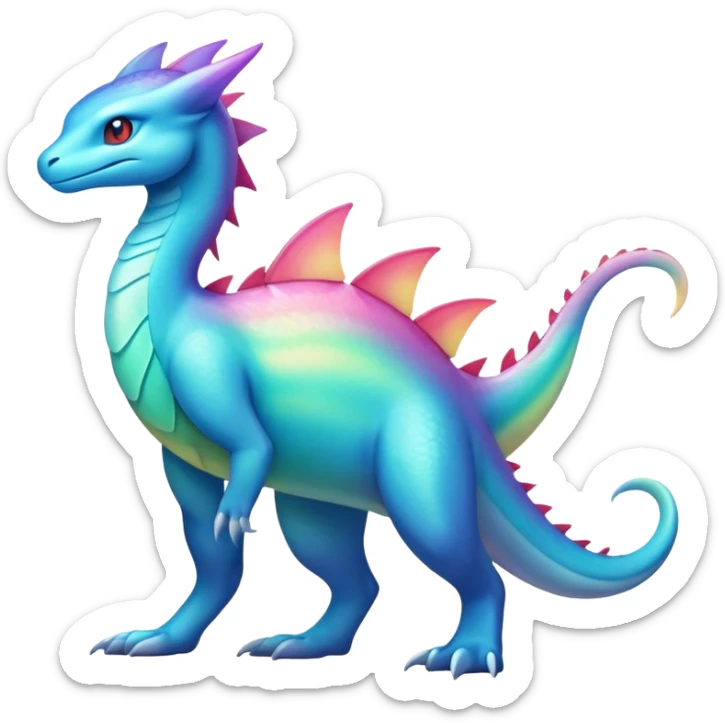 Colorful Iridescent Exotic Aurorus-Amaura-Salamence-Fakémon-hybrid-creature (full body)  sticker