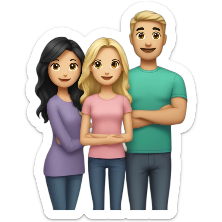 A family with a man having black hair and Asian black eyes, and a woman with blonde hair and green eyes, and a daughter with brown hair. sticker