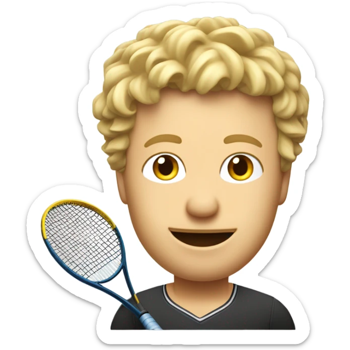 joueur de tennis homme blond avec cheveux frisé qui tiens une seule raquette de tennis r sticker