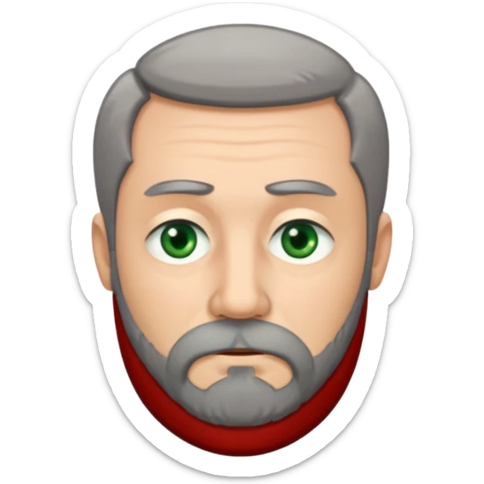 Greenish grey eyed adult man with sad eyes, poor short dark grey hair and a very long beard hanging. Pale skin. He's serious and looks tired. Make sure his hair and beard are both dark grey. sticker