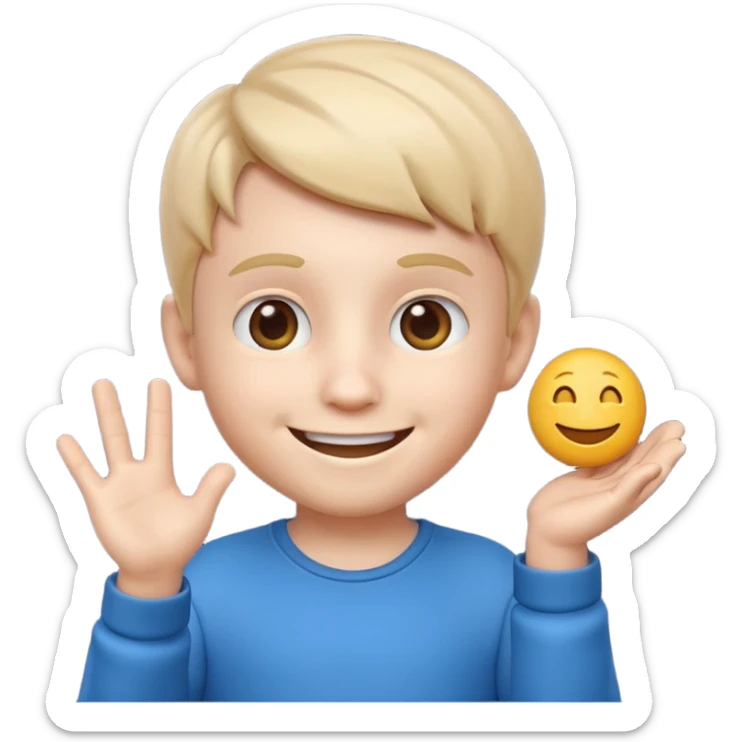 3D imoji of  The little boy who is a magic designer, he is a graphic designer, he should not be holding anything sticker