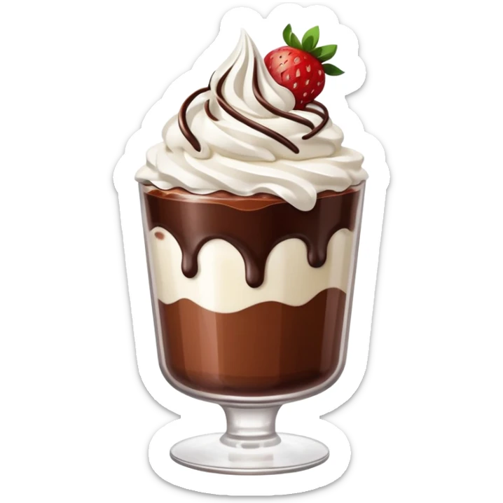 Un vaso cubierto de chocolate que arriba se vea crema batida mym y fresas encima  sticker