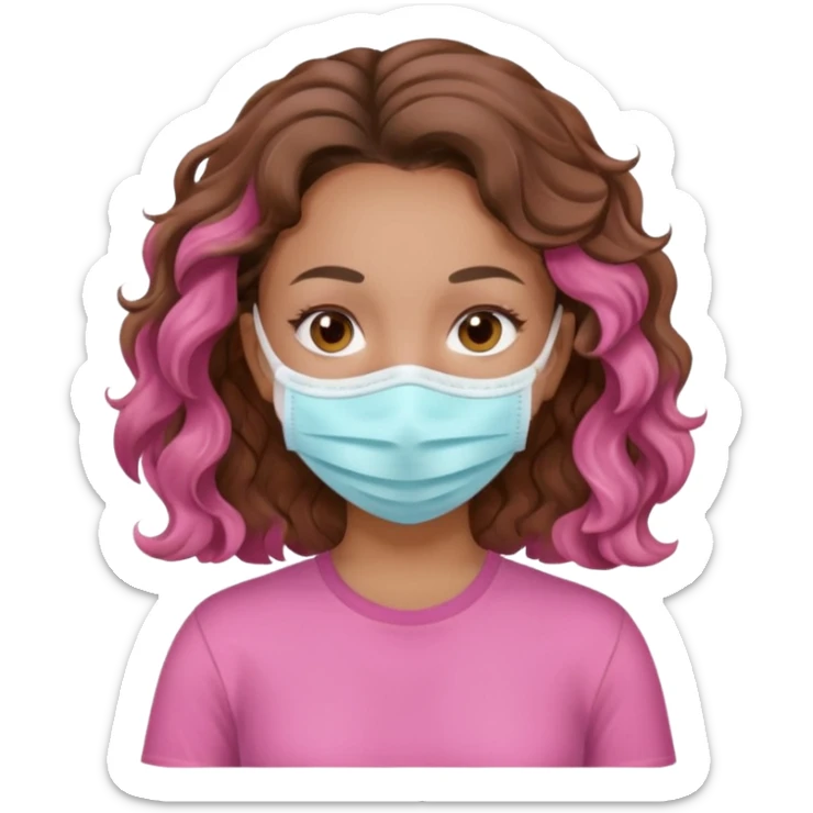 lightskin girl having a spa day with mask and pink shirt and brown wavy hair  sticker