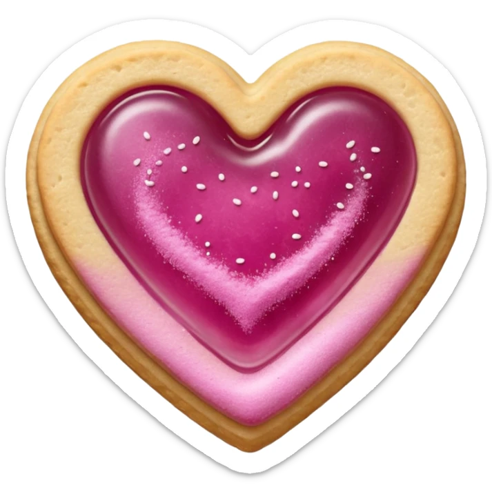 Realistic shortbread cookie in the shape of a heart with light margenta jelly middle filling and sprinkled powder sugar on top. sticker
