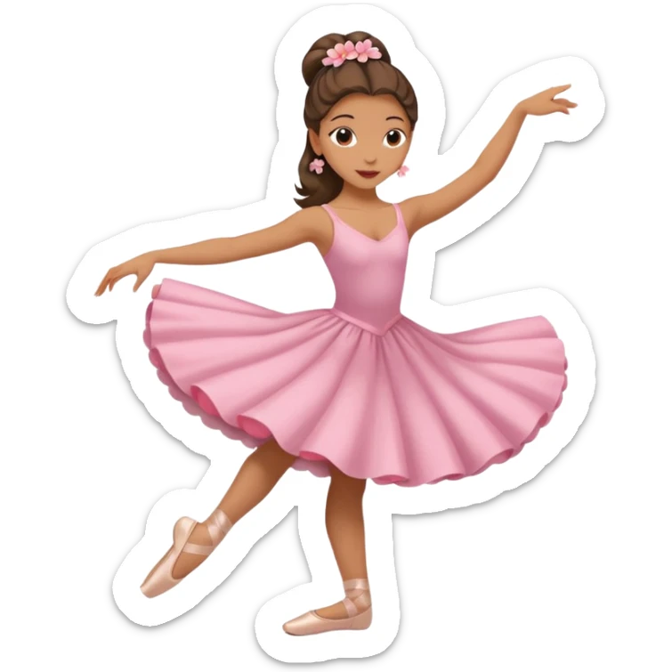 girl with a Hawaiian flower in her hair, wearing ballet pointe shoes, doing ballet with a bag, wearing a long dress sticker
