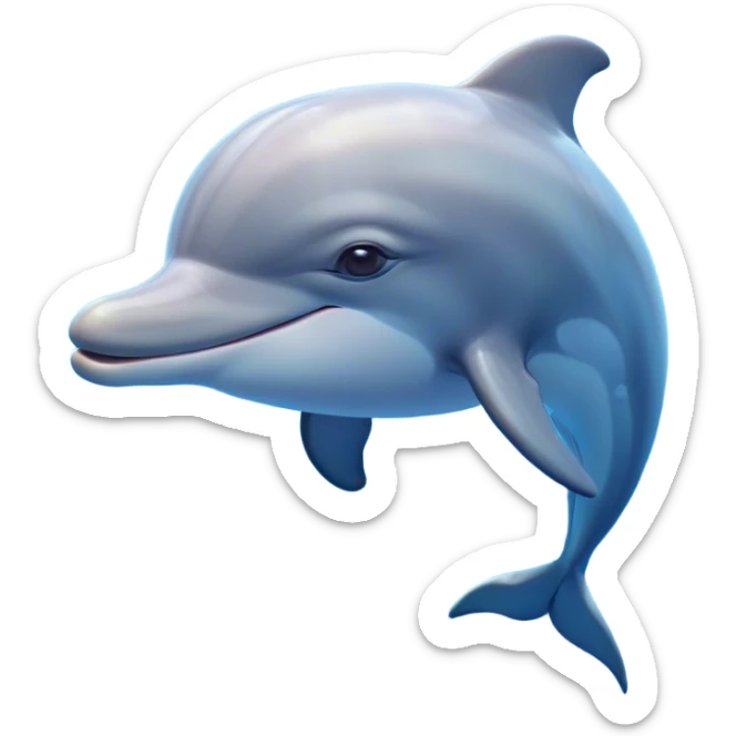 Cinematic Dreamy Dolphin Portrait Emoji, Floating serenely in a gentle sea of soft light, with a relaxed, streamlined body and half-closed, drowsy eyes that reflect a peaceful underwater lullaby, and a subtle, contented smile, Simplified yet irresistibly adorable features, highly detailed, glowing with a soft, dreamy aquatic radiance, high shine, calm and enchanting, stylized with an air of sleepy marine wonder, soft glowing outline, capturing the essence of a super cute dolphin that appears ready to drift into a sweet, soothing nap! sticker