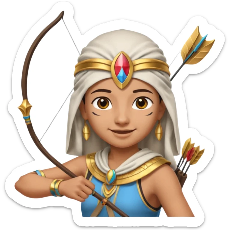 Emoji portrait of an Egyptian archer. Headcloth, bow and arrow, focused expression. sticker