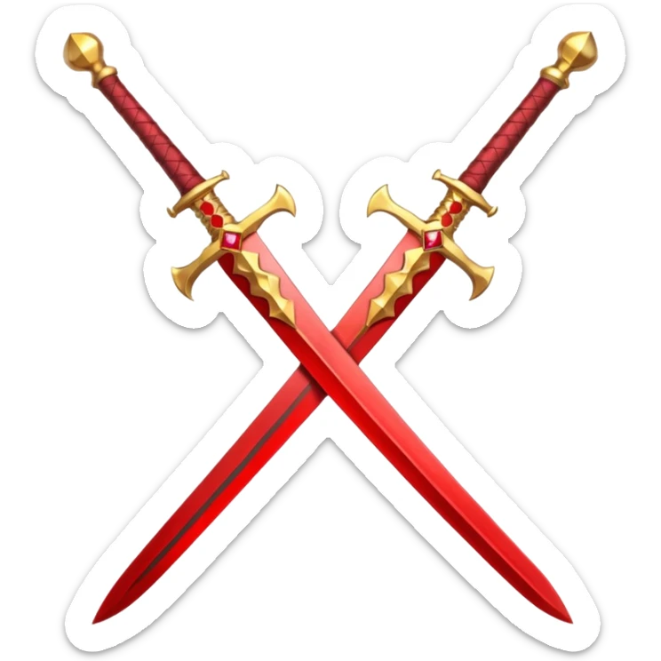 Golden fiery royal two crossed swrods with red gem and golden blade sticker