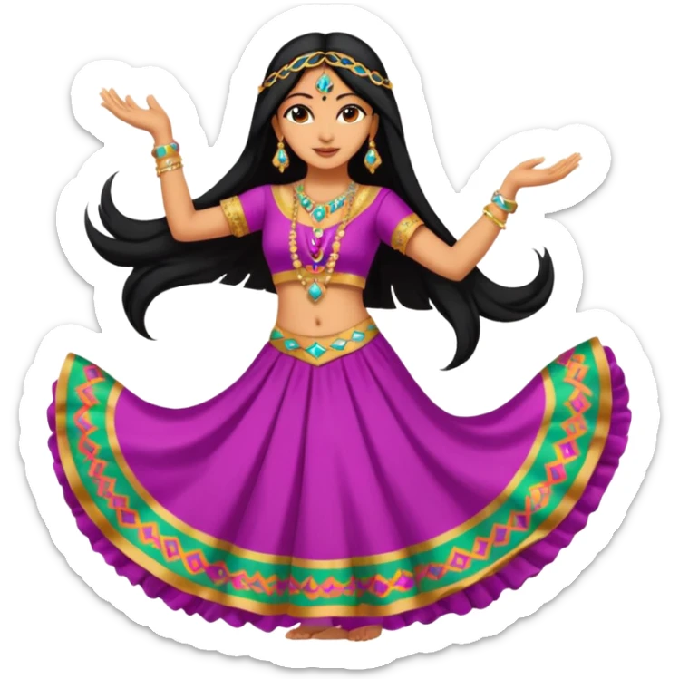 Indian Arab women with jewelry and beautiful long hair and dress dancing an Arab dance  sticker